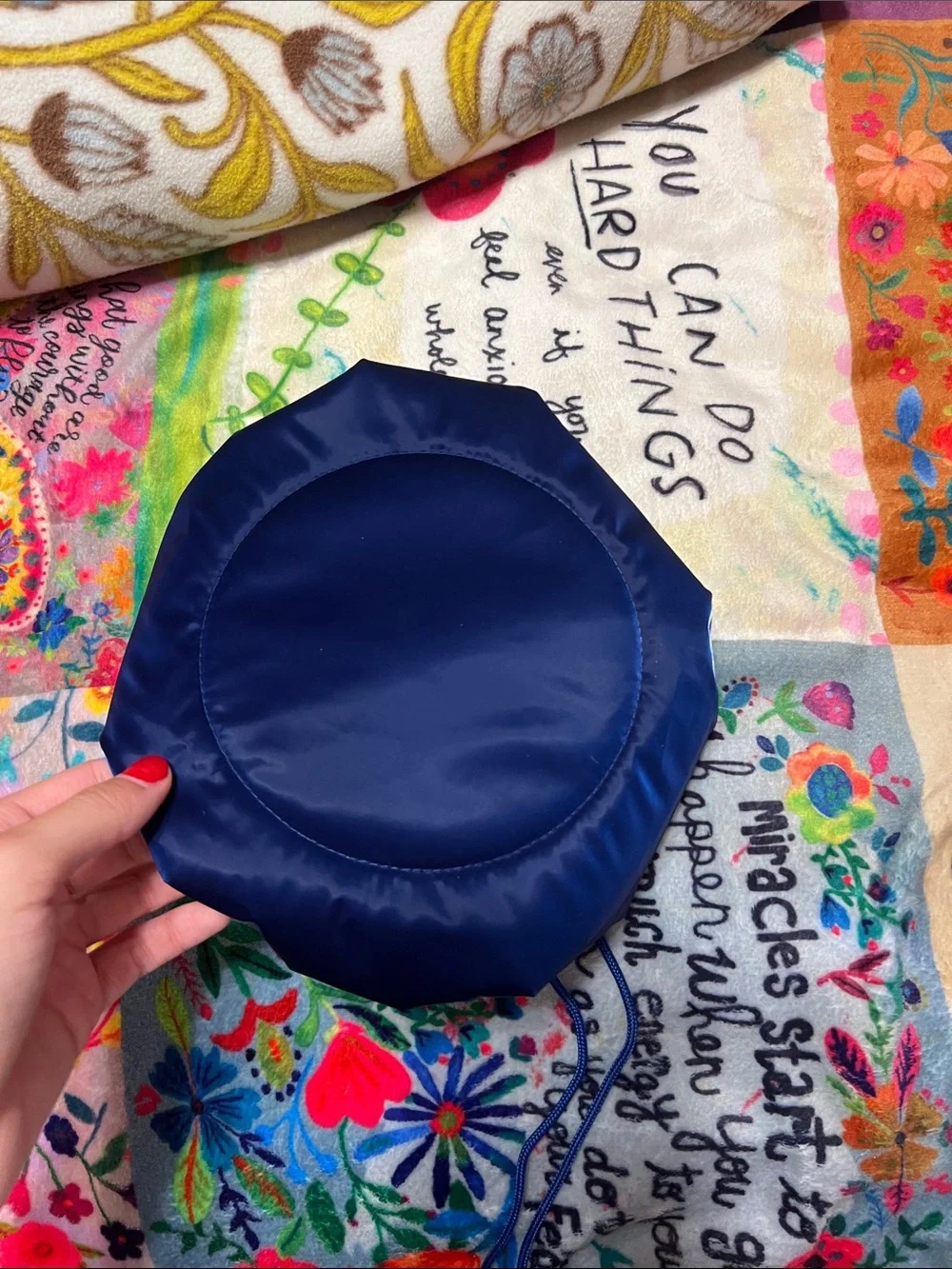 ELF Navy Blue and Silver Satin Makeup Pouch